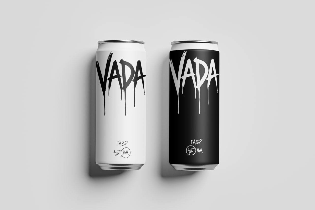 Брендинг напитка VADA: дизайн банок в чёрном и белом — проект студии OPEN SPACE